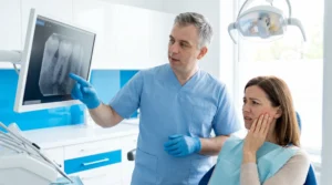Guida alla Salute Dentale 2 Dentista mostra una radiografia a una paziente con mal di denti - Studio Scannicchio Milano